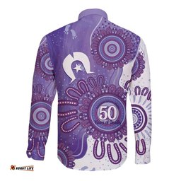 NAIDOC Week 2026 Long Sleeve Button Shirt 50 Years Deadly Dhari Purple Aboriginal Art LT14