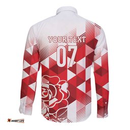 England Rugby Custom Long Sleeve Button Shirt Crystalised Red Rose LT7