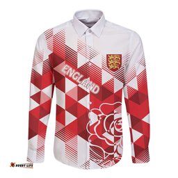 England Rugby Custom Long Sleeve Button Shirt Crystalised Red Rose LT7