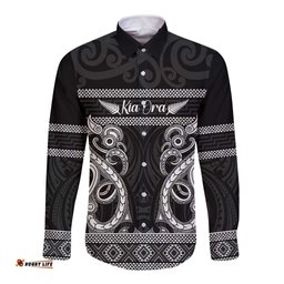 Kia Ora New Zealand Long Sleeve Button Shirt Maori Language Week Pango Taniko Motif LT14