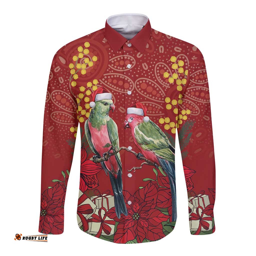 Merry Chrissie Australia King Parrots Long Sleeve Button Shirt Aboriginal Art LT7