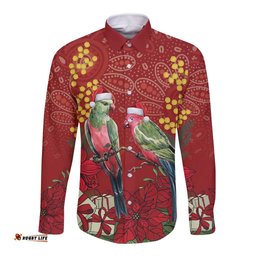 Merry Chrissie Australia King Parrots Long Sleeve Button Shirt Aboriginal Art LT7