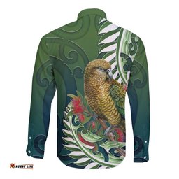 New Zealand Kea Bird Long Sleeve Button Shirt With Maori Koru Fern LT05