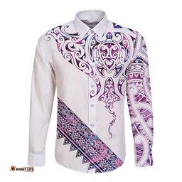Mawhero Paua shell Kowhaiwhai Taniko Personalised Long Sleeve Button Shirt Manta Ray Shark-Turtle Maori Tribal Style LT9