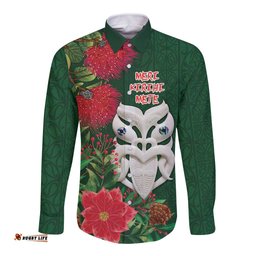 Maori Wheku Meri Kirihimete Personalised Long Sleeve Button Shirt All Green Indigenous Maori Motif LT9