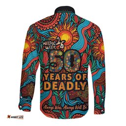 NAIDOC Week 26 Long Sleeve Button Shirt 50 Years of Deadly Aboriginal Motif LT03