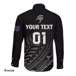 Custom New Zealand Cricket Long Sleeve Button Shirt Maori Kiwi Black Fern LT01