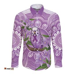 Epilepsy Awareness Budgerigar Australia Long Sleeve Button Shirt Budgie Purple Ribbon Boronia Aboriginal LT14
