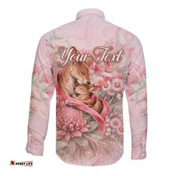 Personalised Breast Cancer Awareness Long Sleeve Button Shirt Mother Kangaroo And Ribbon Hope DT05