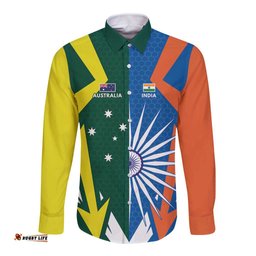 India vs Australia Custom Long Sleeve Button Shirt Blue vs Gold Cricket Heritage LT9