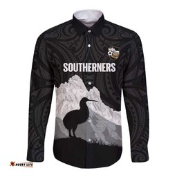 New Zealand South Island Football Custom Long Sleeve Button Shirt Aoraki Mount Cook With Kiwi Maori Pattern LT14