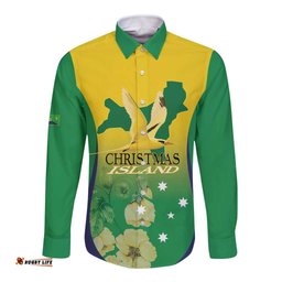 Personalised Australia Christmas Island Long Sleeve Button Shirt Golden Bosun Abutilon listeri With Map LT14