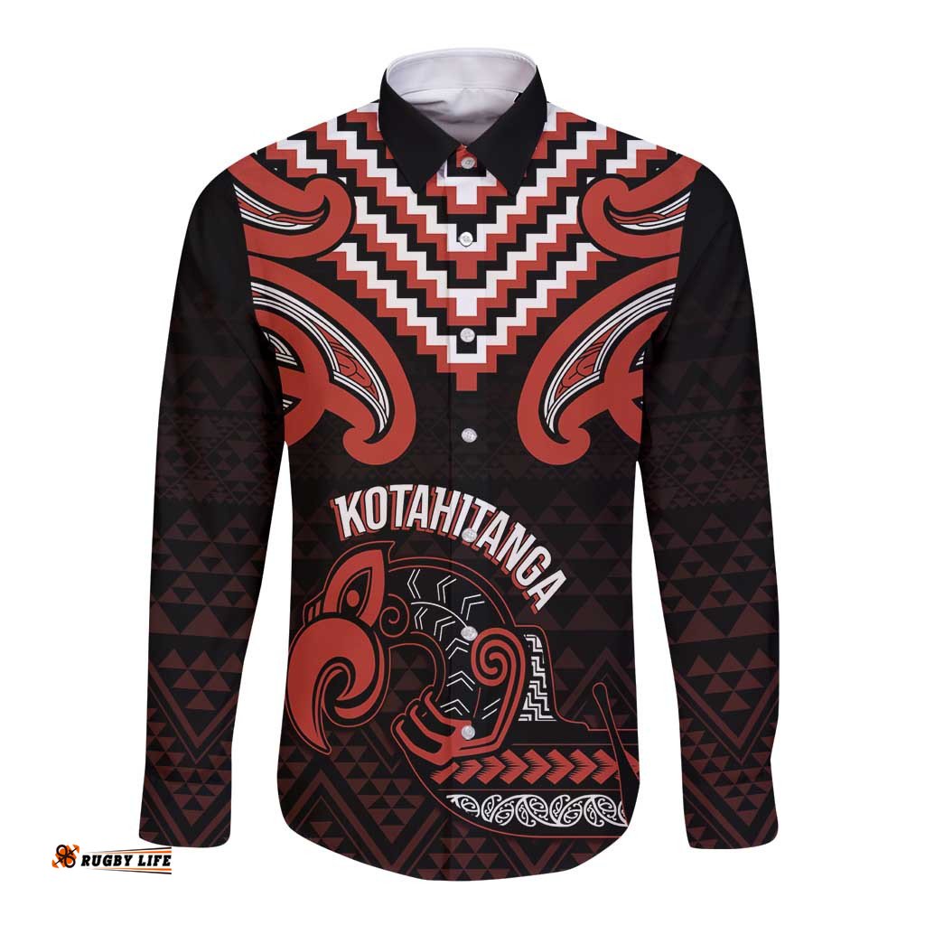Maori Waitangi Long Sleeve Button Shirt Kotahitanga Poutama Mix Whakairo LT7