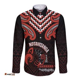 Maori Waitangi Long Sleeve Button Shirt Kotahitanga Poutama Mix Whakairo LT7