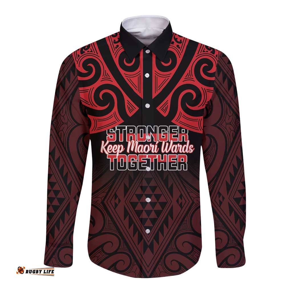 Personalised Keep Maori Wards New Zealand Long Sleeve Button Shirt Stronger Together Aotearoa Taniko LT14