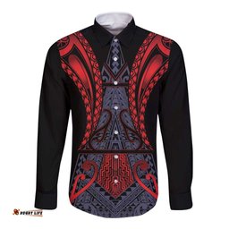 Custom New Zealand Long Sleeve Button Shirt Maori Kiwiana Pattern Tukutuku Motif LT9