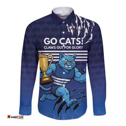 Personalised Geelong Pride Long Sleeve Button Shirt Claws Out for Glory LT9