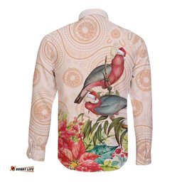 Merry Christmas Aussie Aboriginal Long Sleeve Button Shirt Rosebreasted Cockatoo Pastel LT7