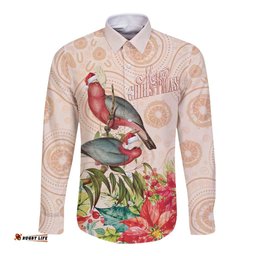 Merry Christmas Aussie Aboriginal Long Sleeve Button Shirt Rosebreasted Cockatoo Pastel LT7