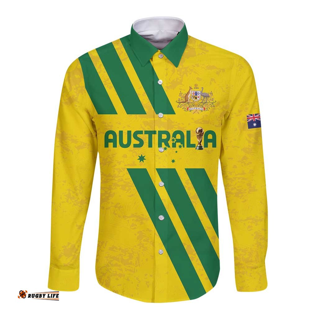 Custom Soccer 2026 Australia Long Sleeve Button Shirt Socceroos Go Glory LT01