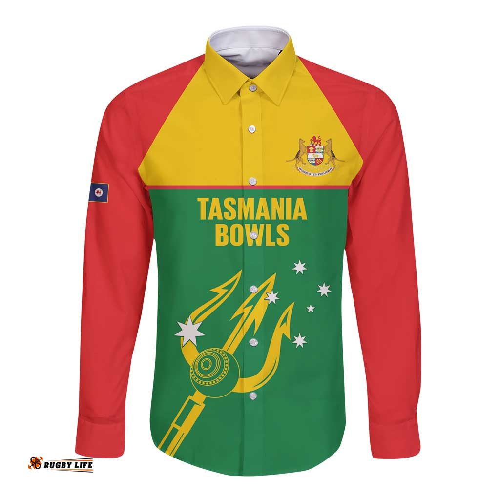 Custom Tasmania Bowls Australia Long Sleeve Button Shirt Go Tasmanian Tridents LT14