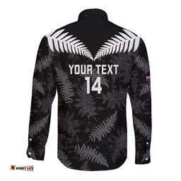 Custom New Zealand Silver Fern Football Long Sleeve Button Shirt Go Aotearoa Grunge Black LT14