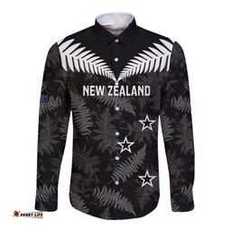 Custom New Zealand Silver Fern Football Long Sleeve Button Shirt Go Aotearoa Grunge Black LT14
