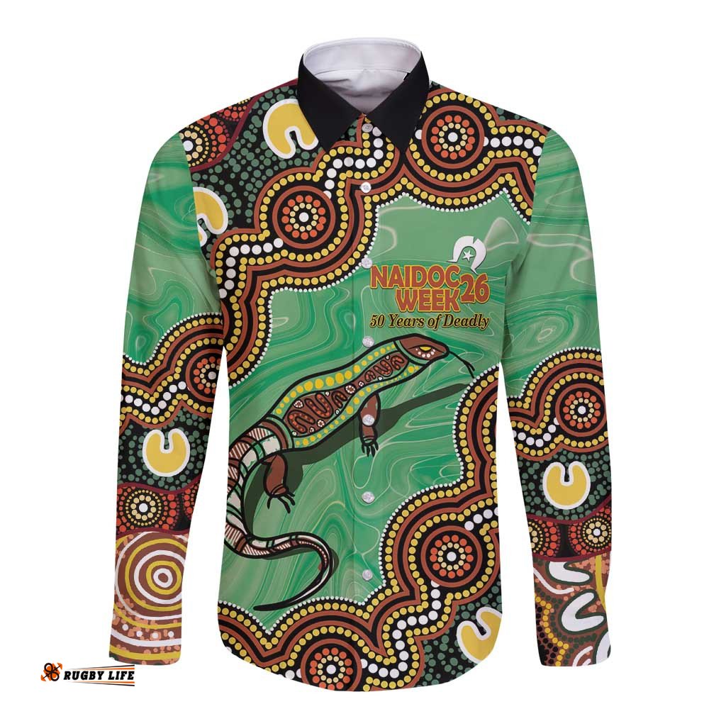 Personalised Australia Goanna NAIDOC Week 2026 Long Sleeve Button Shirt 50 Years of Deadly Aboriginal Art LT14