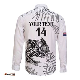 Custom New Zealand Kiwi Football Long Sleeve Button Shirt Aotearoa Silver Fern LT14