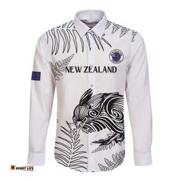 Custom New Zealand Kiwi Football Long Sleeve Button Shirt Aotearoa Silver Fern LT14
