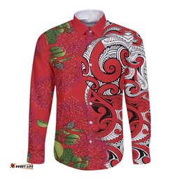 Personalised New Zealand Koru Pohutukawa Long Sleeve Button Shirt Meri Kirihimete Aroha for Christmas LT9