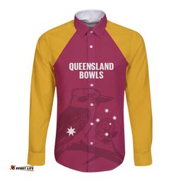 Custom Queensland Bowls Australia Long Sleeve Button Shirt Go Champions QLD Kookaburra LT14