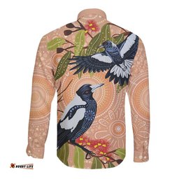 Magpies On Eucalyptus Australia Aboriginal Long Sleeve Button Shirt LT7