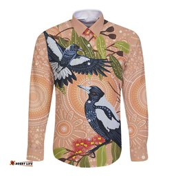 Magpies On Eucalyptus Australia Aboriginal Long Sleeve Button Shirt LT7