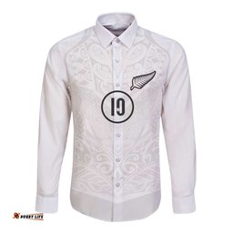Custom New Zealand Football Long Sleeve Button Shirt The Whites-Sporty T90 Style LT03