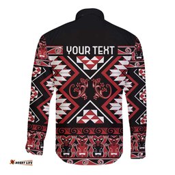 Personalised Aotearoa Waitangi Long Sleeve Button Shirt Taniko Motifs - Mania Gecko LT7