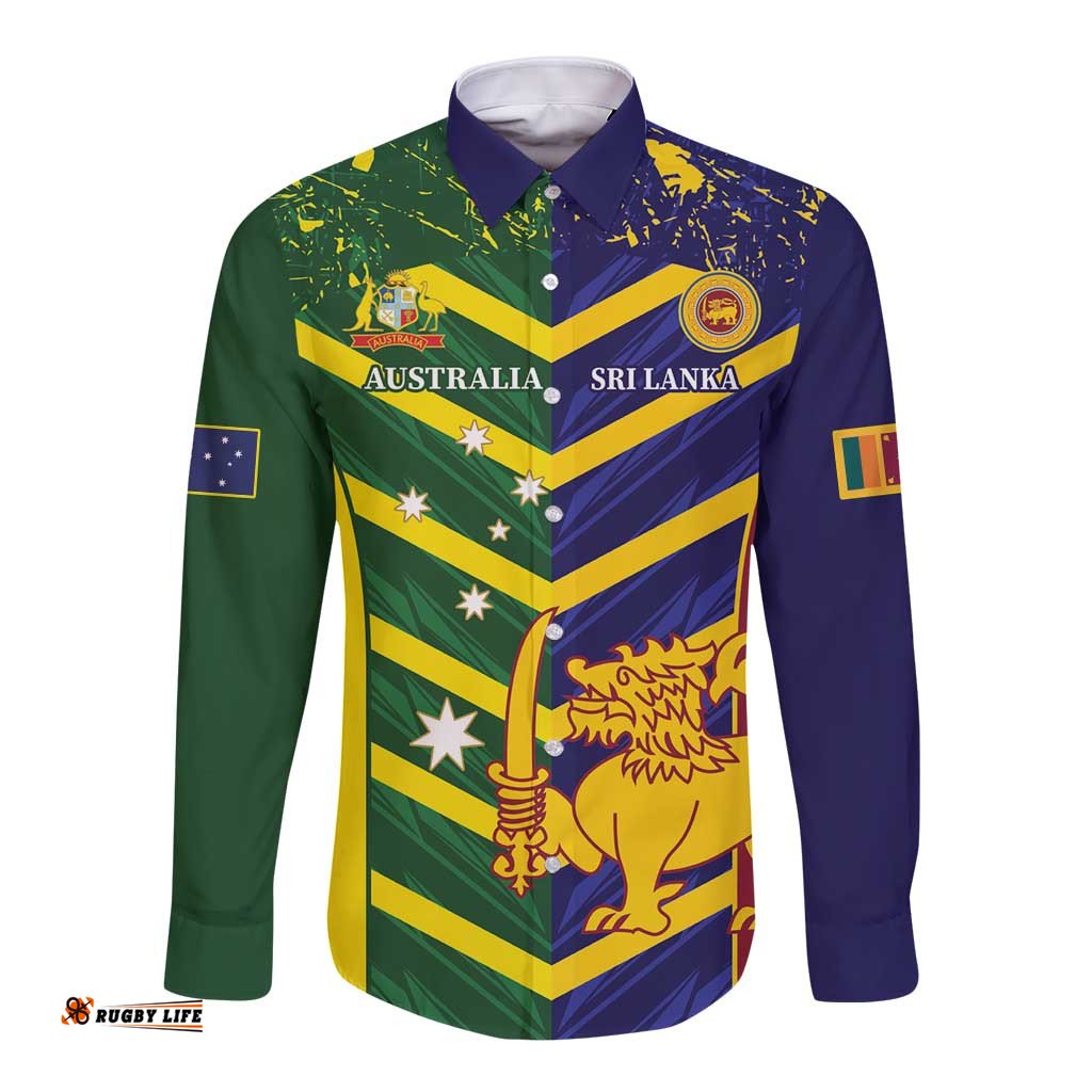 Custom Sri Lanka And Australia Cricket Long Sleeve Button Shirt 2025 The Lions Baggy Greens Together LT14