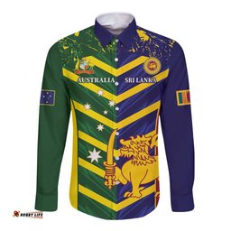 Custom Sri Lanka And Australia Cricket Long Sleeve Button Shirt 2025 The Lions Baggy Greens Together LT14