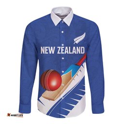 Custom New Zealand Cricket Long Sleeve Button Shirt Kiwi Birds Haka Dance Blue Fern Sporty Style LT03