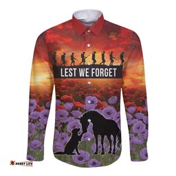 Personalised ANZAC Day Long Sleeve Button Shirt Remembering the Animals of War LT19