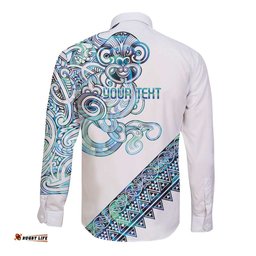 Kahui Whetu Paua shell Kowhaiwhai Taniko Personalised Long Sleeve Button Shirt Taniwha Maori Tribal Style LT9