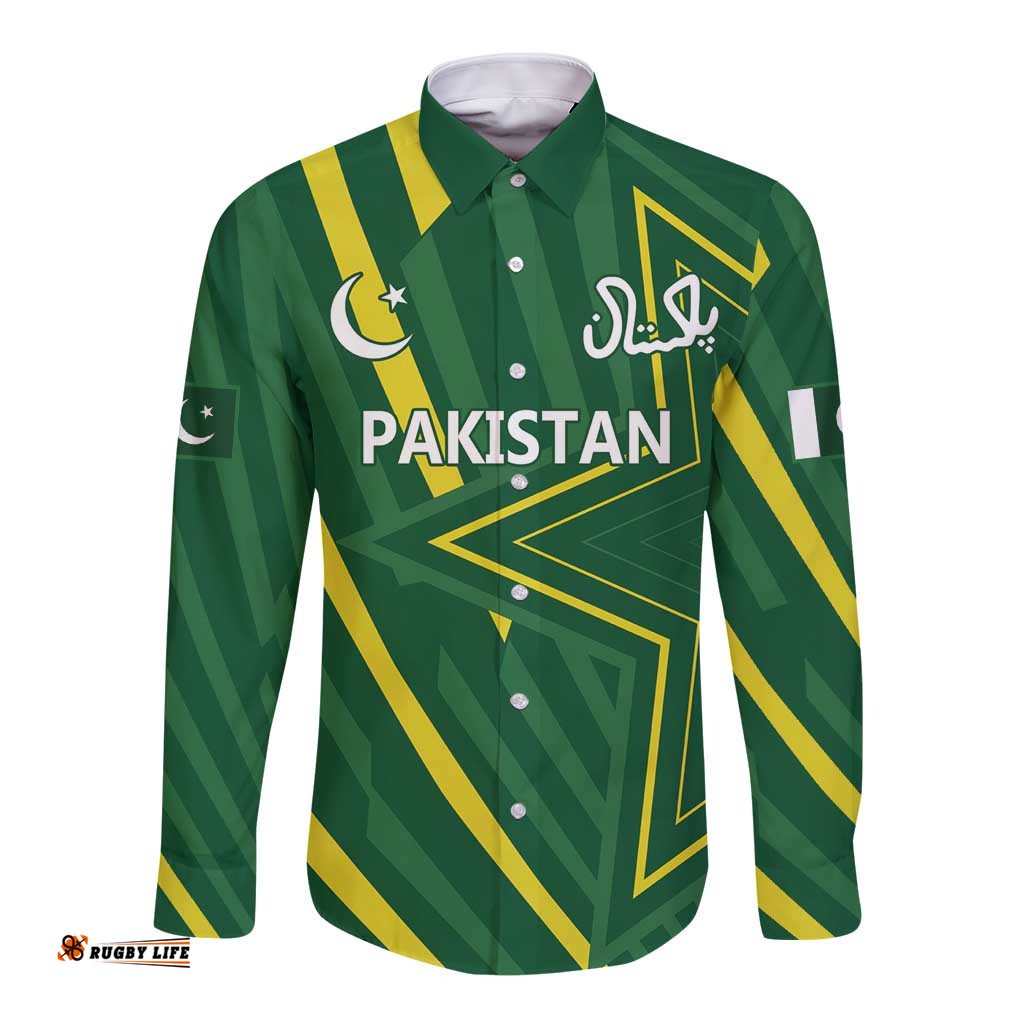 Pakistan Cricket Custom Long Sleeve Button Shirt Shaheen Falcon Go Champions LT9