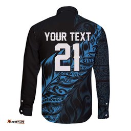 New Zealand Lawn Bowls Custom Long Sleeve Button Shirt Blue Maori Warrior Tribal Silver Fern LT9