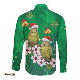 New Zealand Kakapo Christmas Long Sleeve Button Shirt Owl Parrot Santa Sliver Fern Manuka - Green LT14