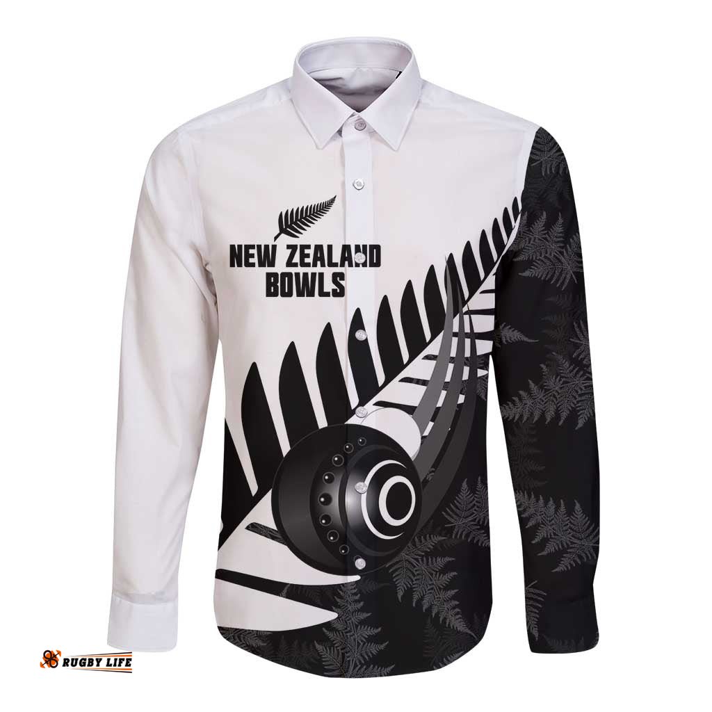 New Zealand Lawn Bowls Custom Long Sleeve Button Shirt Aotearoa Silver Fern LT14