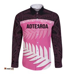 Custom New Zealand Aotearoa Cricket Long Sleeve Button Shirt Go White Silver Fern LT14