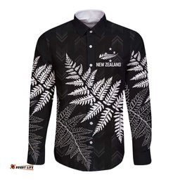 New Zealand Lawn Bowls Personalized Long Sleeve Button Shirt Wrap-Around Silver Fern LT7