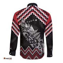 New Zealand Christmas Taniko Poutama Long Sleeve Button Shirt Mountainscape Maori Fern LT7