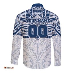 Personalized Geelong Cats Long Sleeve Button Shirt Polynesian Tribal Pattern Heritage Football TS04