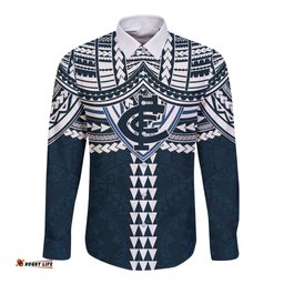 Personalized Carlton Blues Long Sleeve Button Shirt Polynesian Tribal Pattern Heritage Football TS04